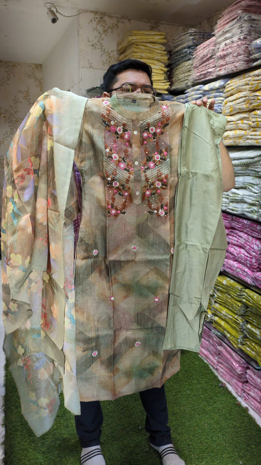 Maheshwari Silk Green 3pc Set