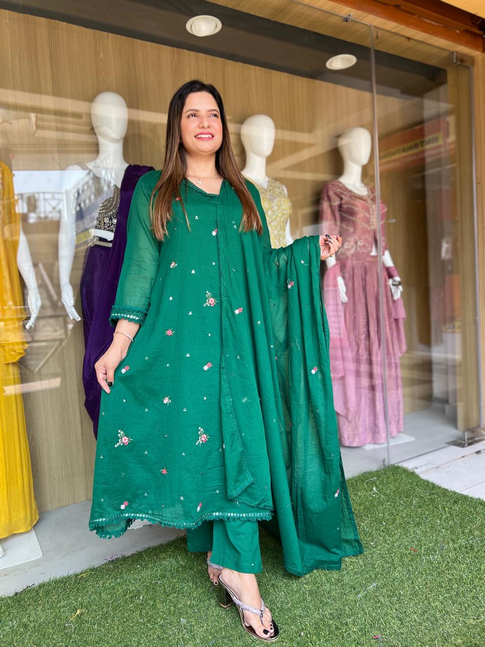 Pure Mull Cotton Green 3pc Set