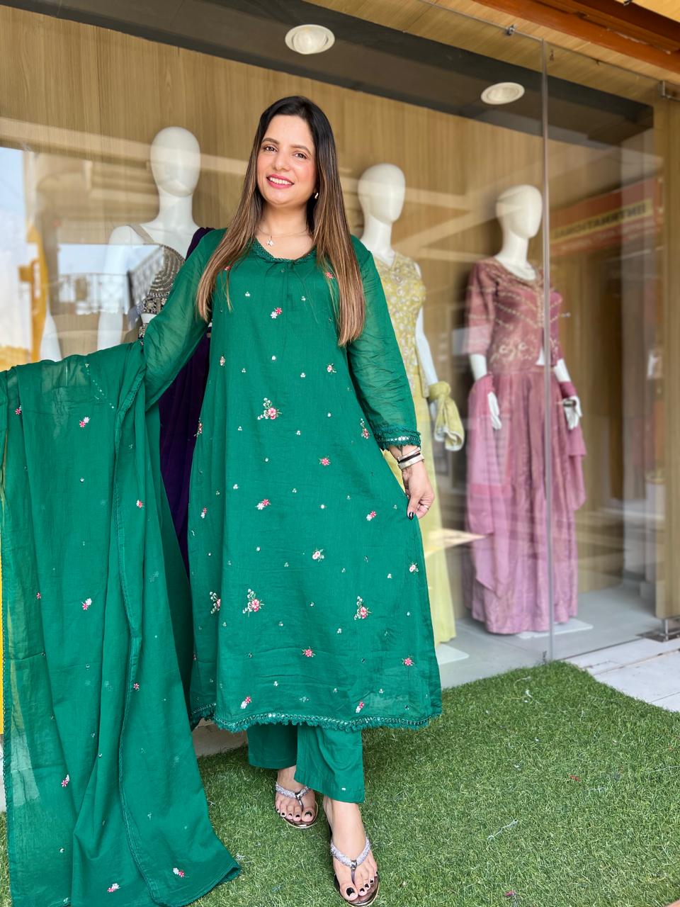 Pure Mull Cotton Green 3pc Set