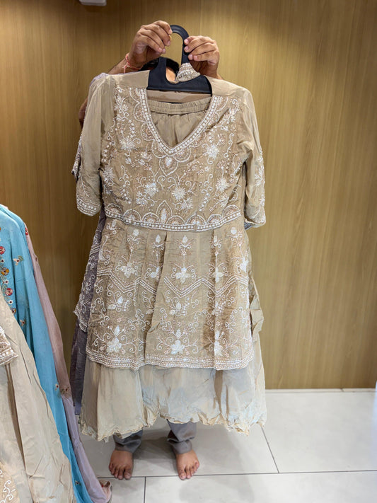 Pure Ho Silk Pastle Coffee Peplum Style