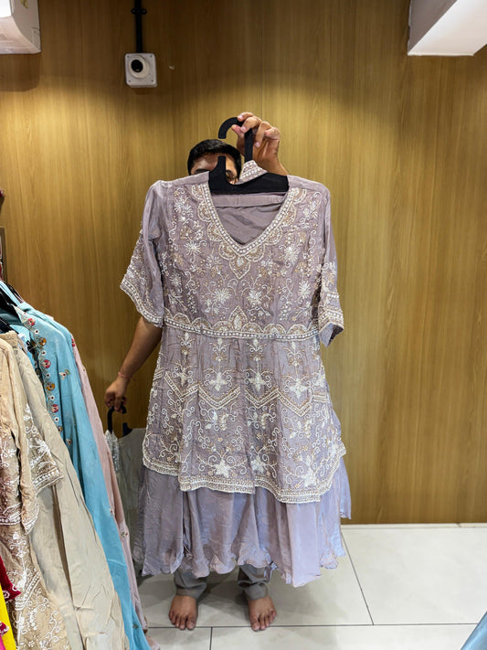 Pure Ho Silk Pastle Purple Peplum Style