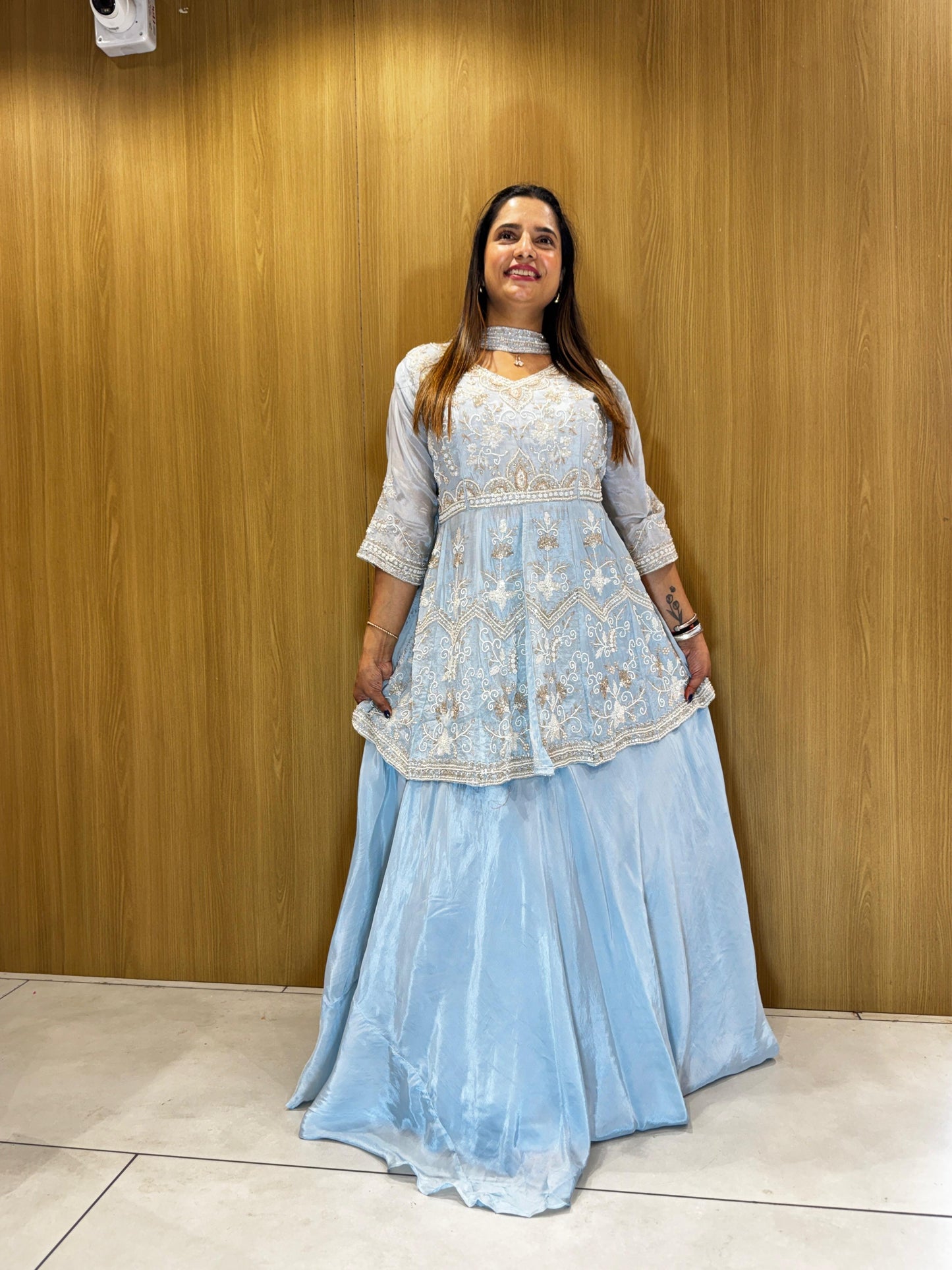 Pure Ho Silk Pastle Blue Peplum Style