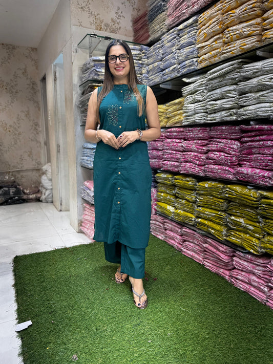 Pure Cotton Bottle Green 2pc Set