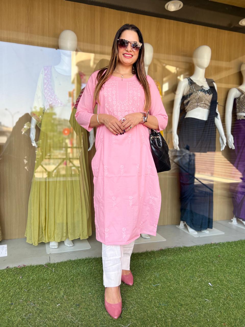 Pure Cotton Baby Pink One Piece Kurti