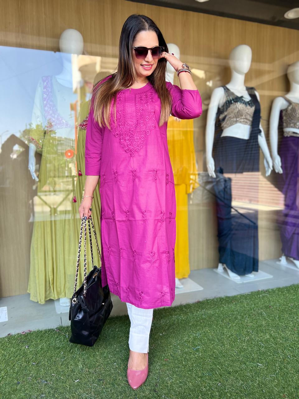 Pure Cotton Mazenta One Piece Kurti