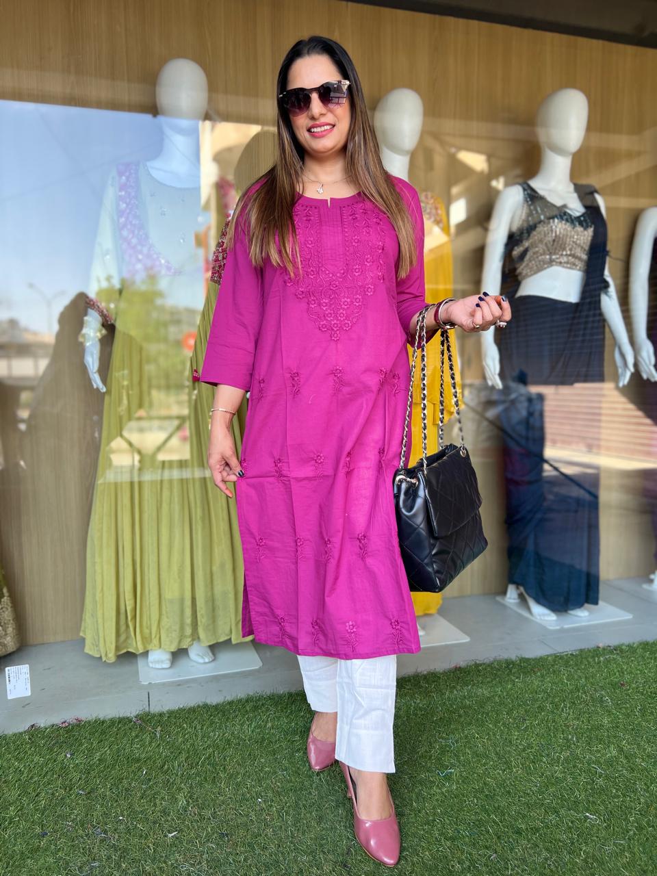 Pure Cotton Mazenta One Piece Kurti