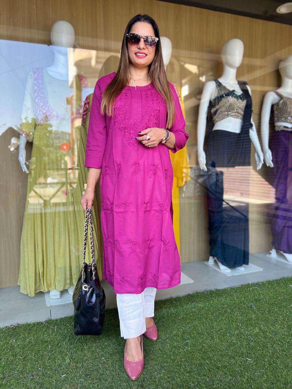 Pure Cotton Mazenta One Piece Kurti
