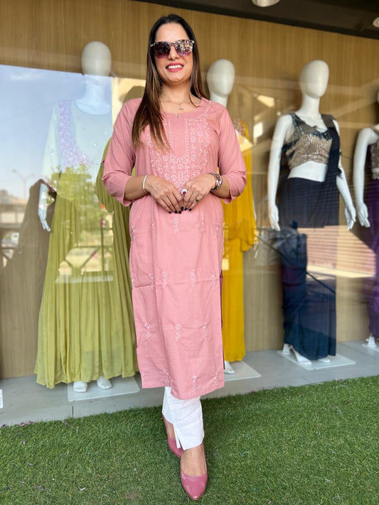 Pure Cotton Peach One Piece Kurti