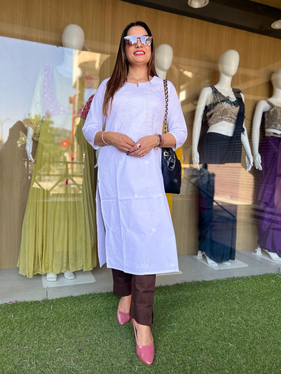 Pure Cotton White One Piece Kurti