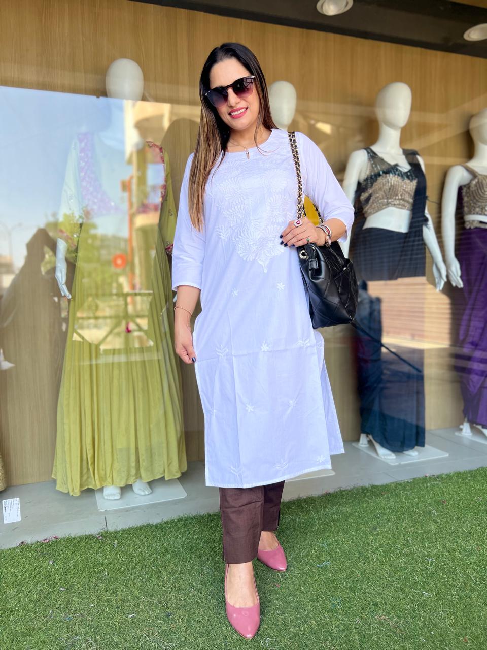 Pure Cotton White One Piece Kurti
