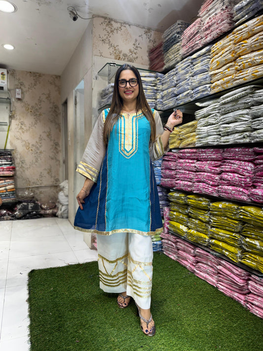 Pure Mull Chanderi Firozi 2pc Set