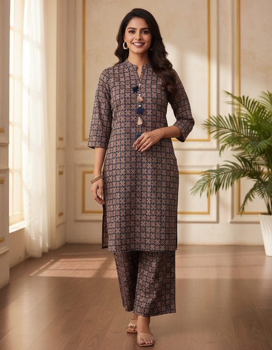 Pure Cotton Ajrak Print Blue 2pc Set