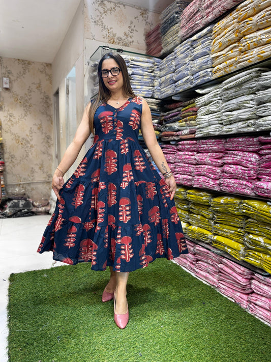 Pure Cotton Batik Print Blue Midi