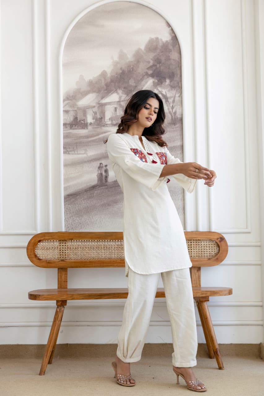 Pure Flex Cotton Off White And Maroon( Pathani Style) 2pc Set