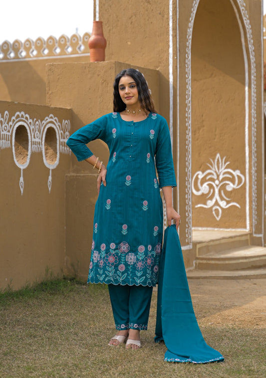 Pure Cotton Peacock Green 3pc Set