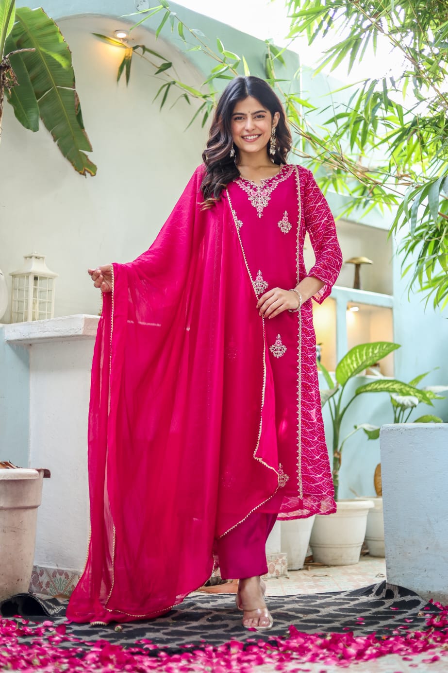 Pure Georgette Rani Pink 3pc Set