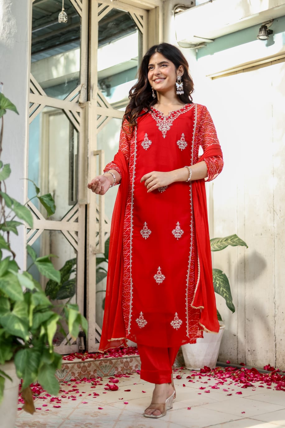 Pure Georgette Red 3pc Set