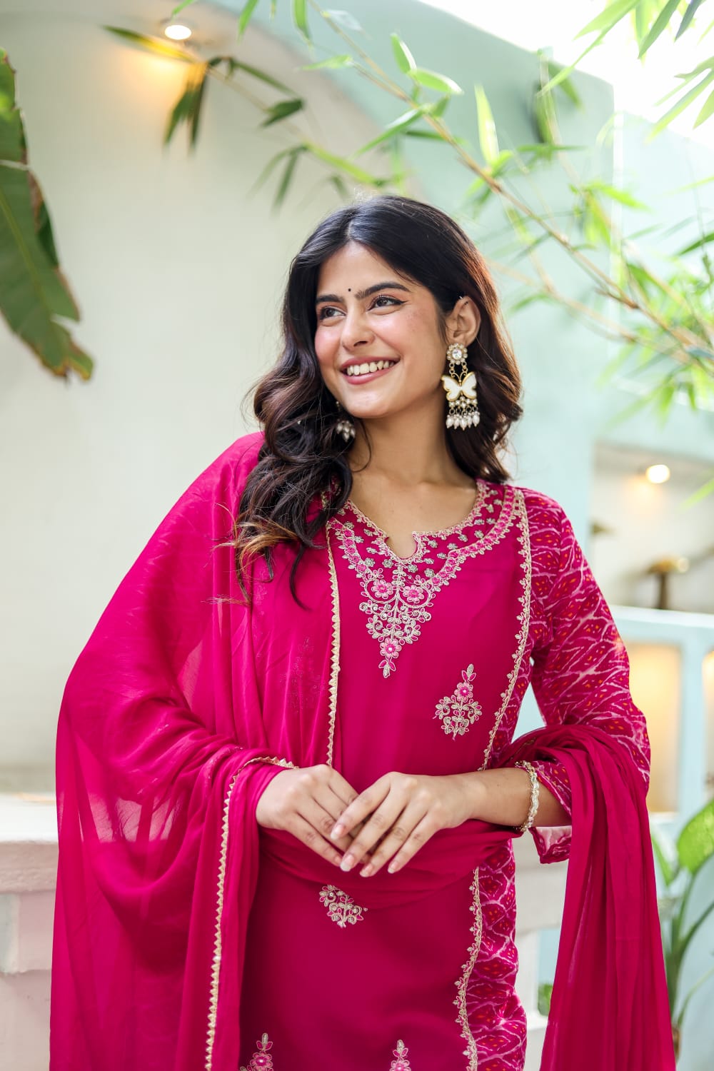 Pure Georgette Rani Pink 3pc Set