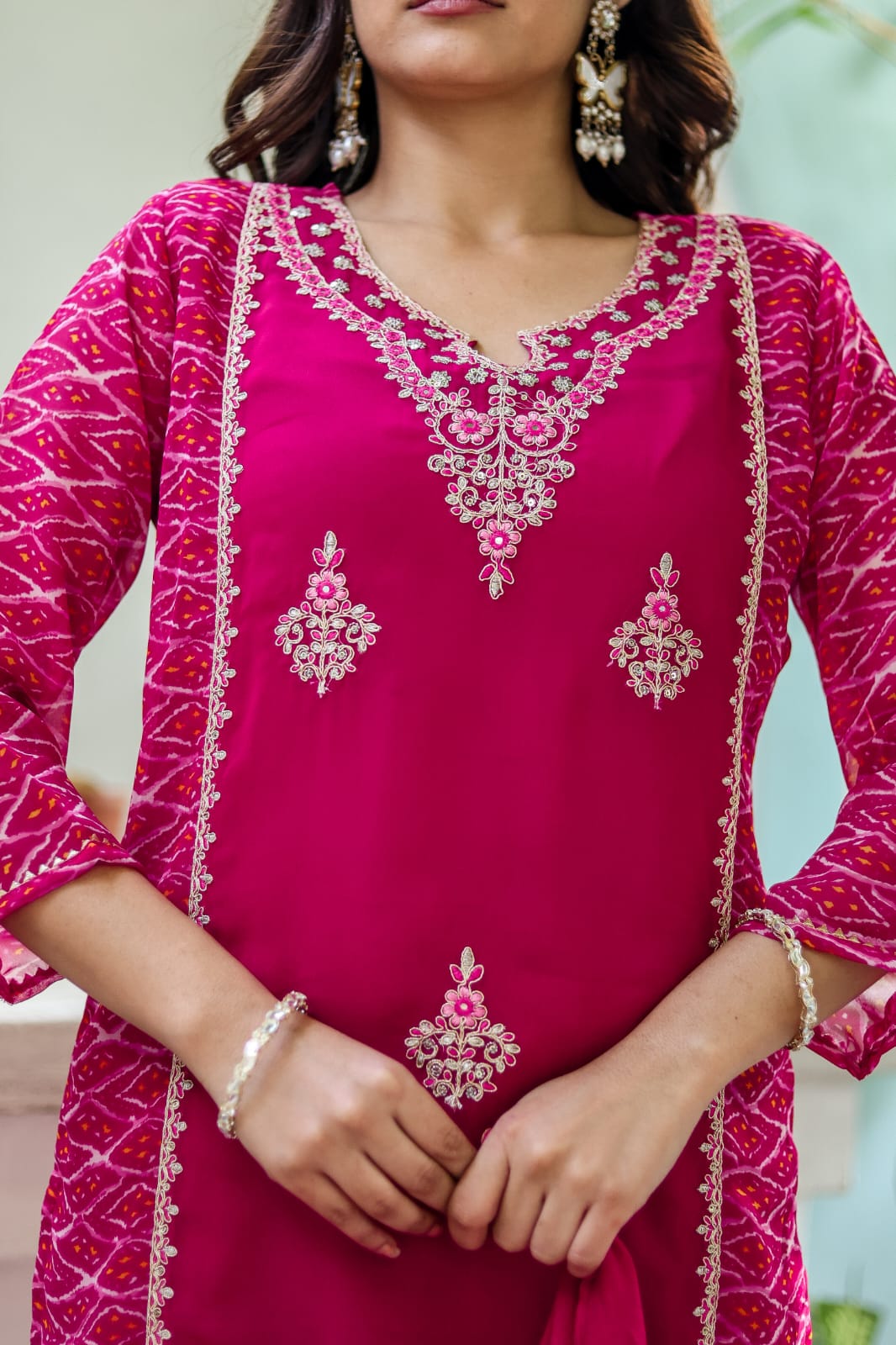 Pure Georgette Rani Pink 3pc Set