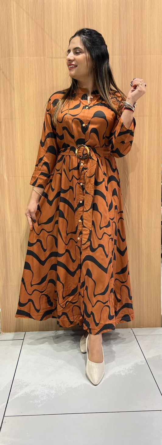 Pure German Rayon Brown Midi