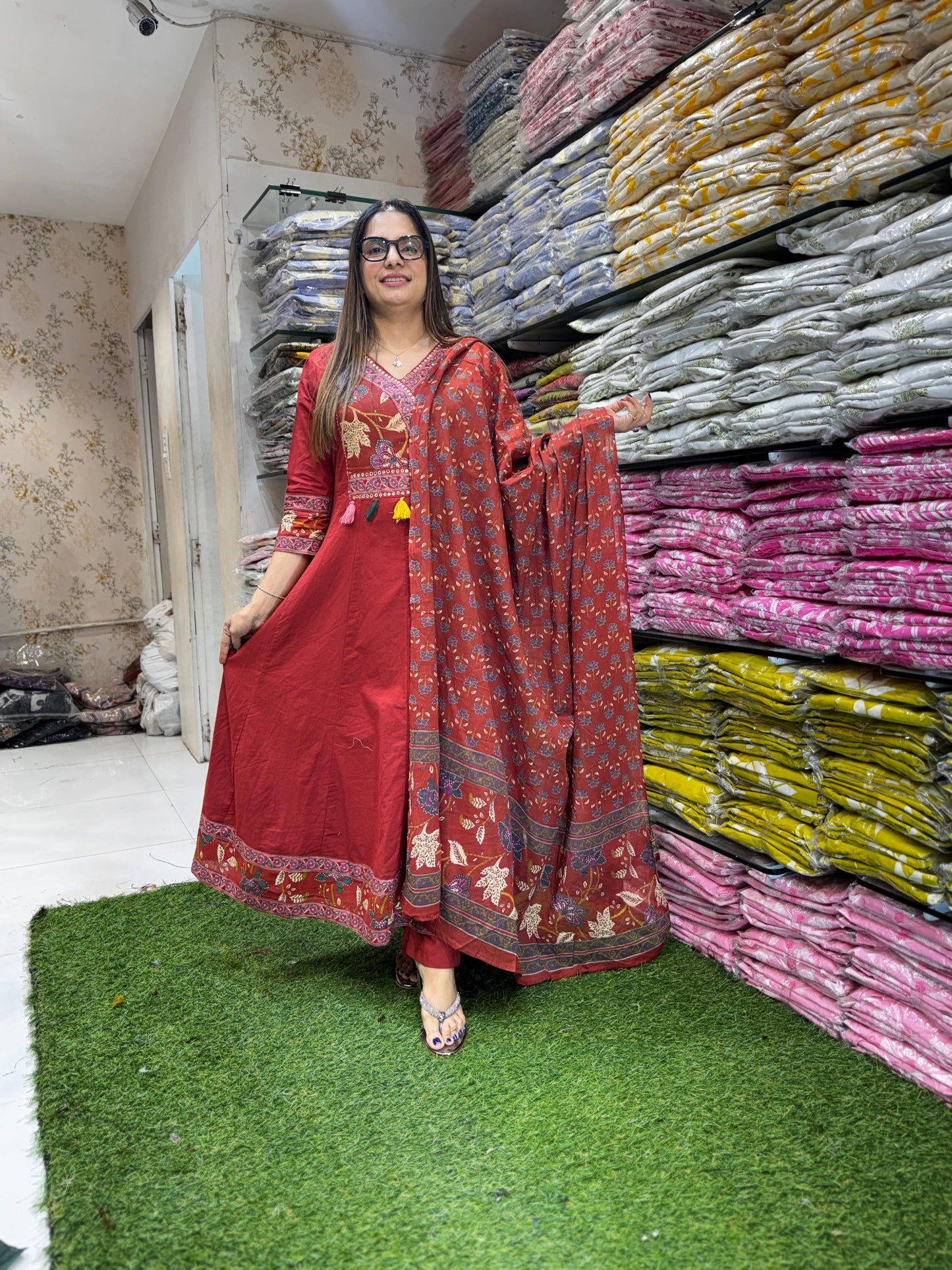 Pure Cotton Maroon 3pc Set