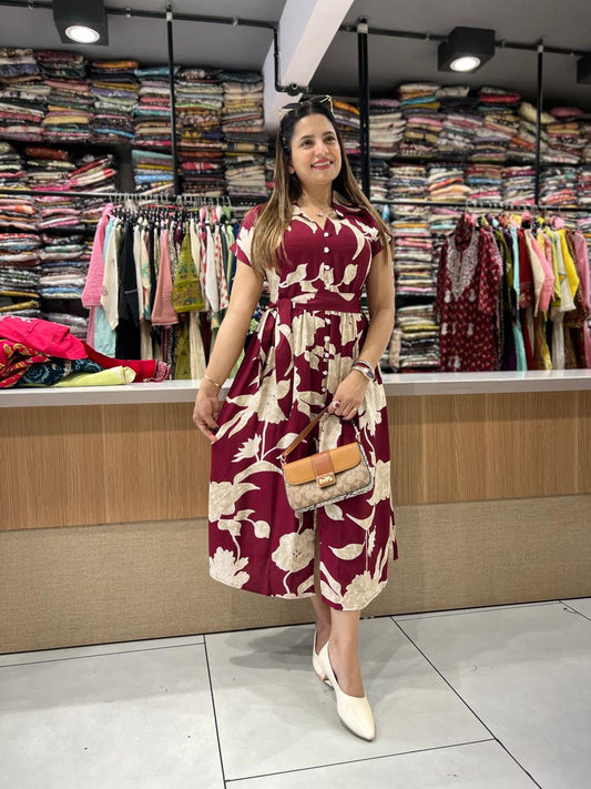 Pure German Rayon Maroon Midi