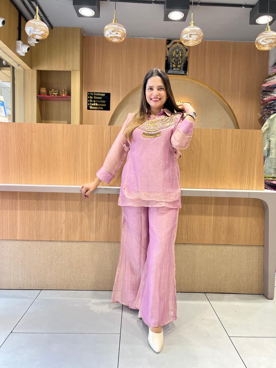 Pure Glass Crush Tissue Rose gold 2pc Set Jacket Style