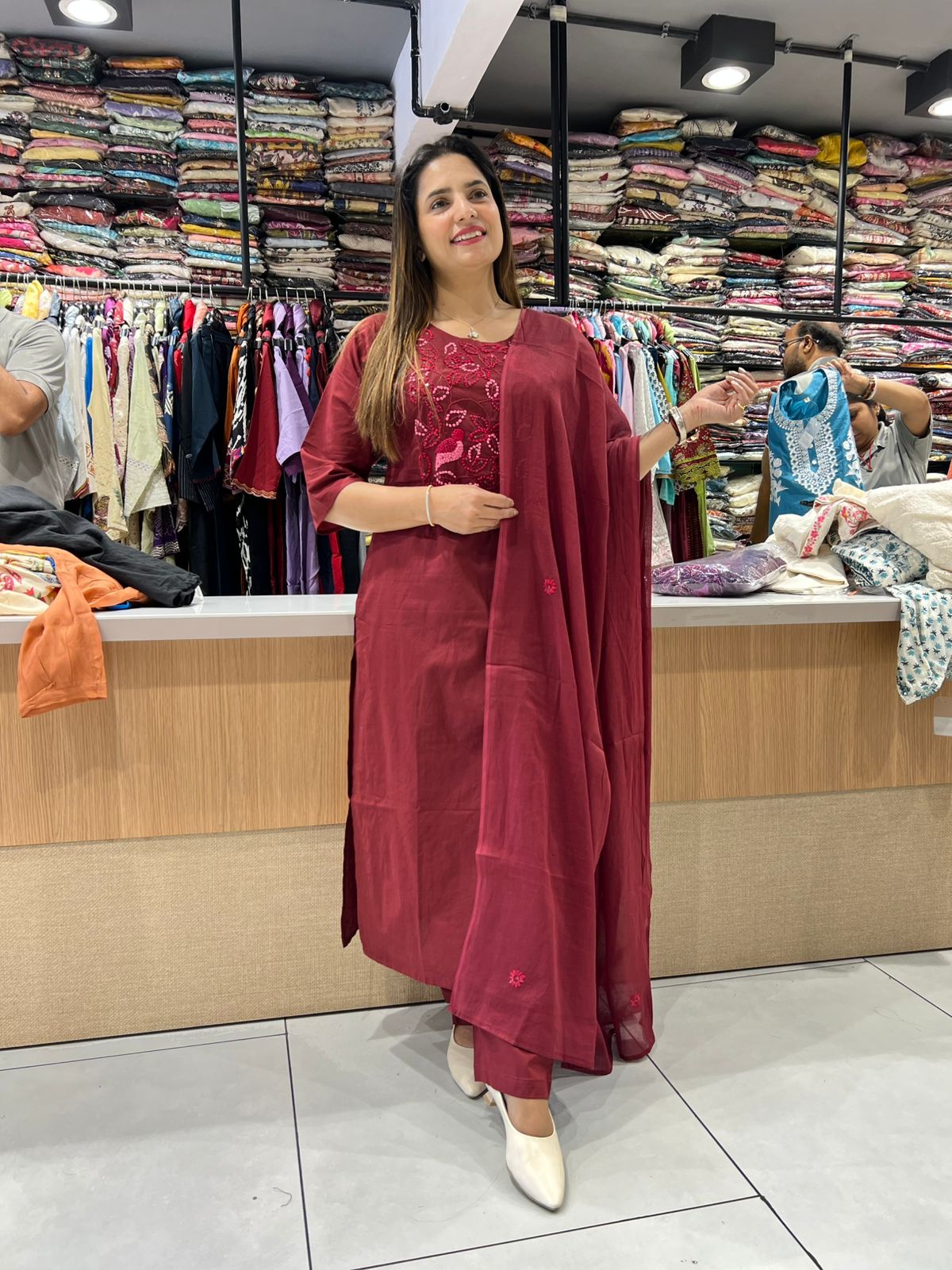 Pure Cotton Maroon 3pc Set