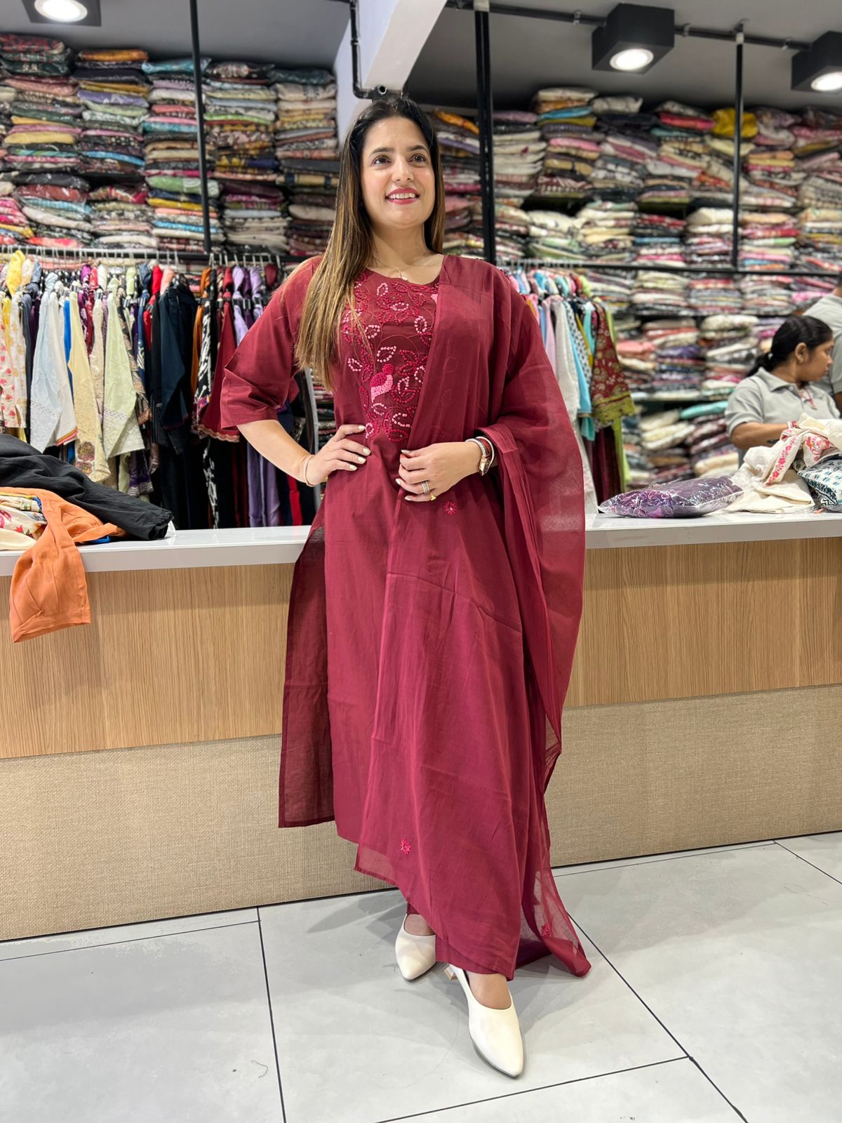 Pure Cotton Maroon 3pc Set