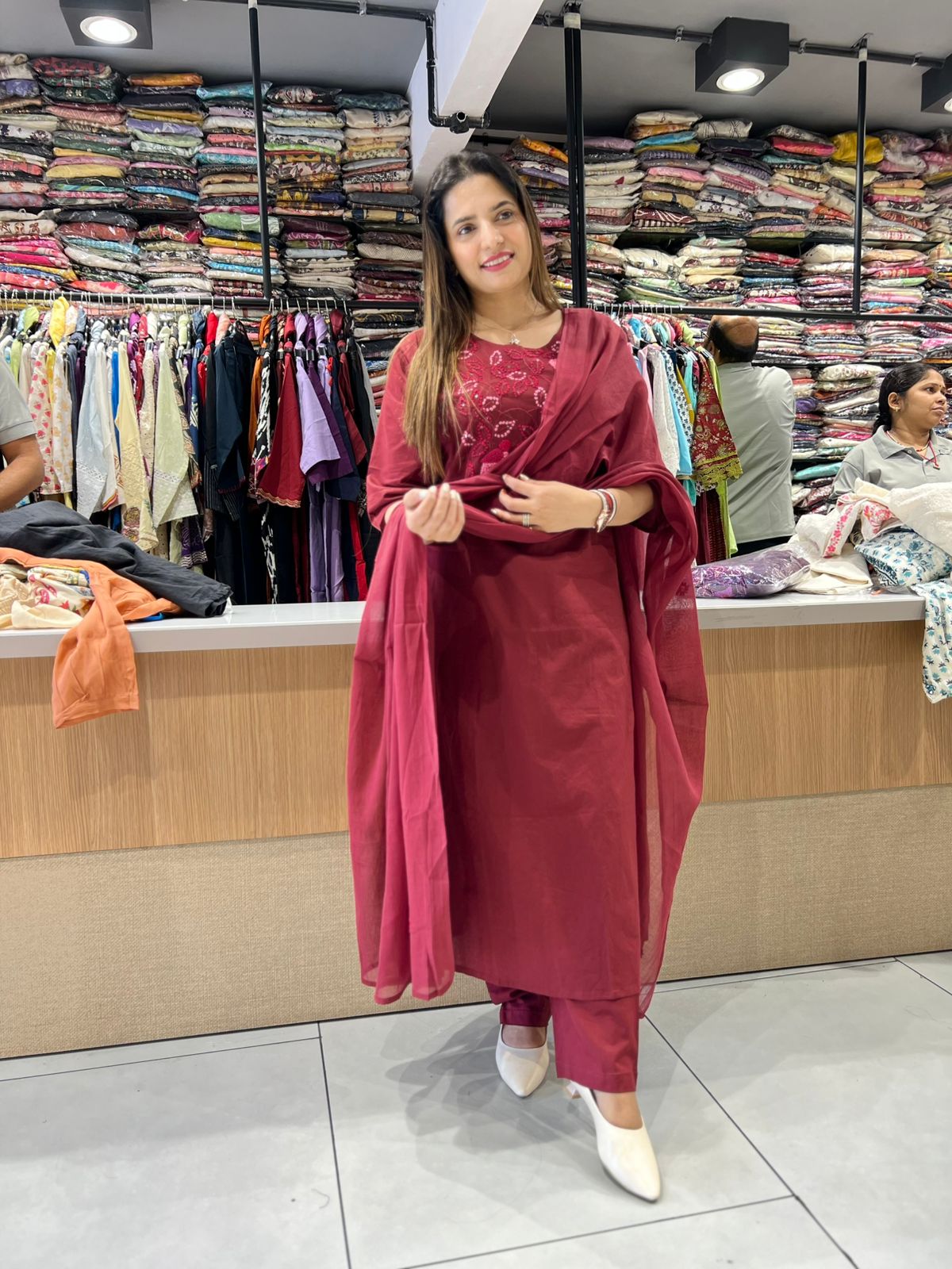 Pure Cotton Maroon 3pc Set