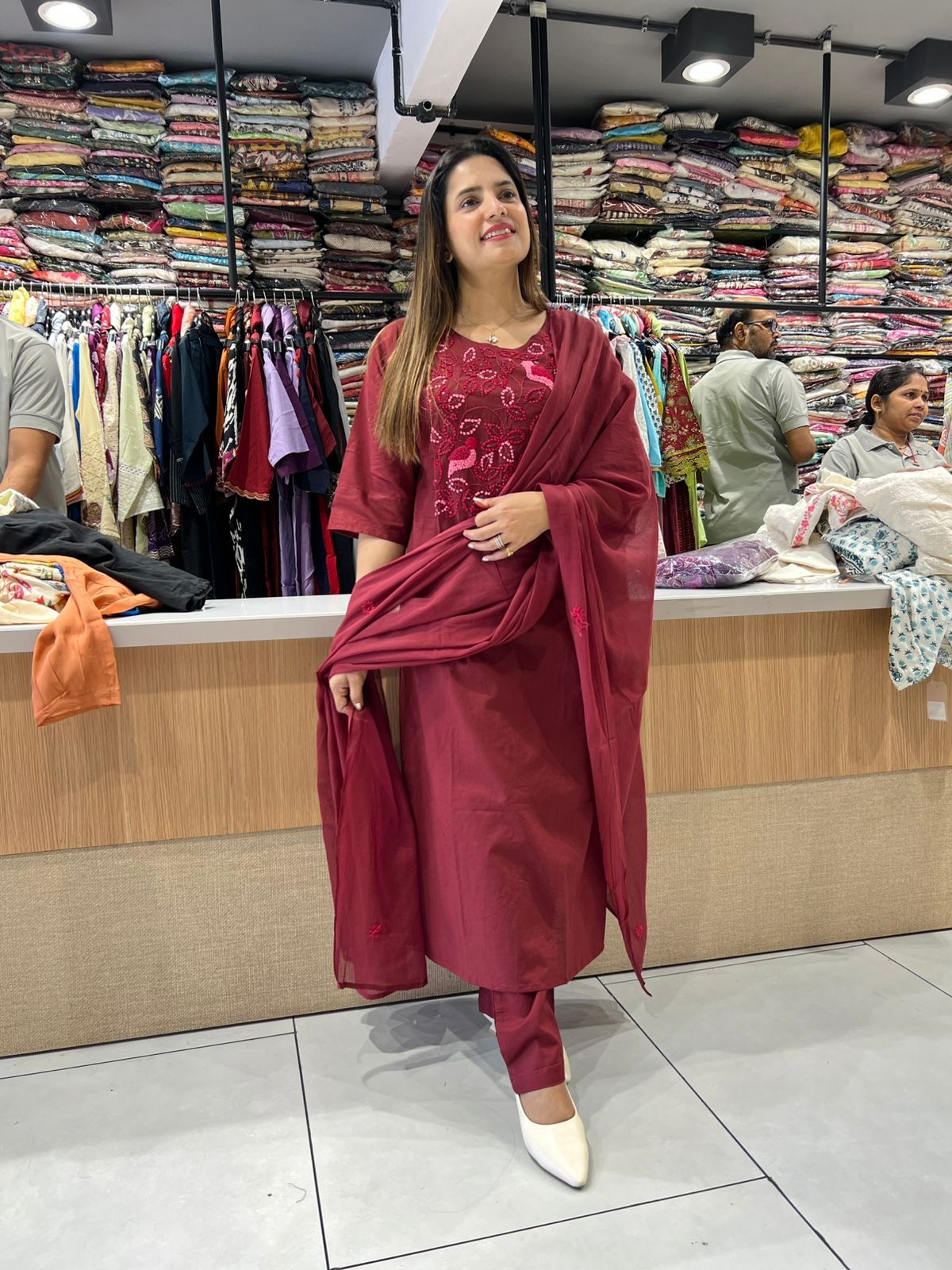 Pure Cotton Maroon 3pc Set