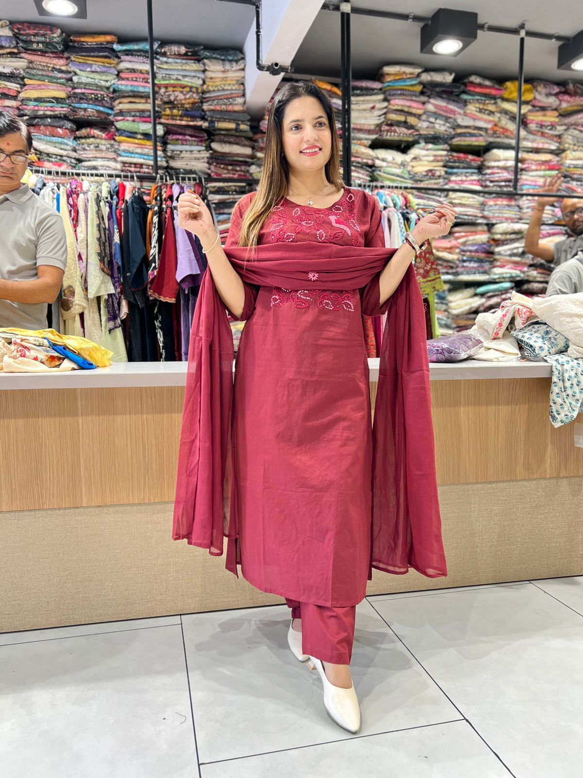 Pure Cotton Maroon 3pc Set