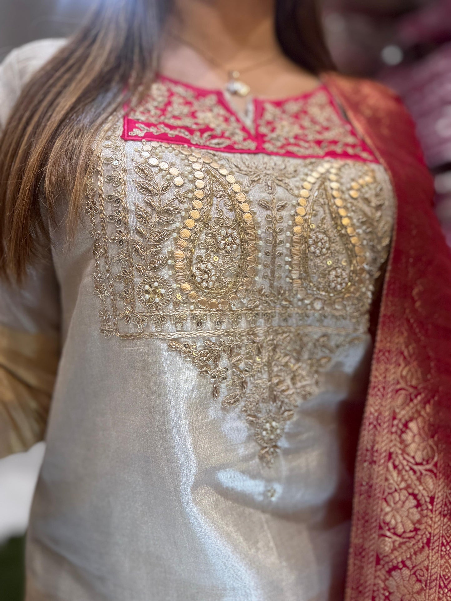 Pure Chanderi Simmer Silver And Gold 3pc Set