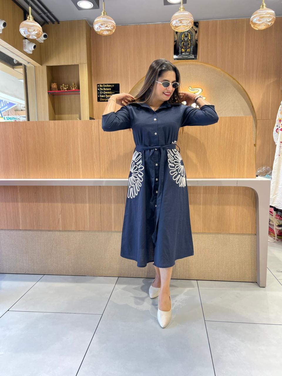 Pure Flex Cotton Navy Blue Midi