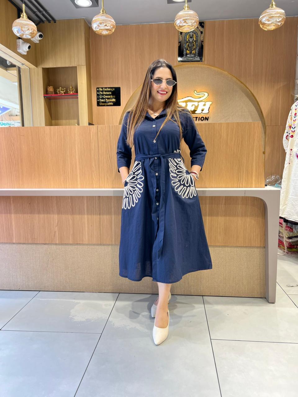 Pure Flex Cotton Navy Blue Midi