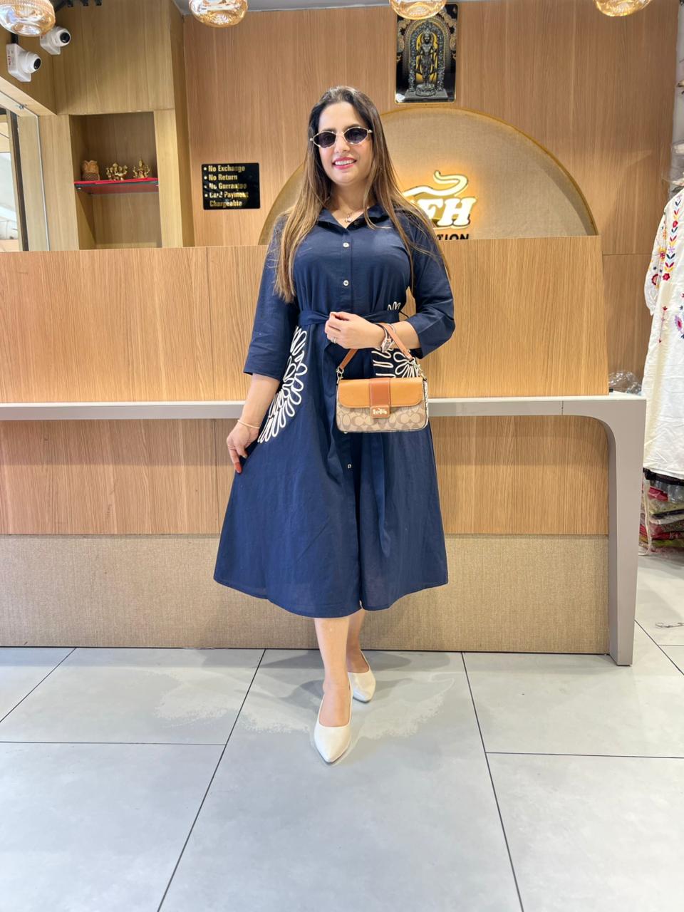 Pure Flex Cotton Navy Blue Midi