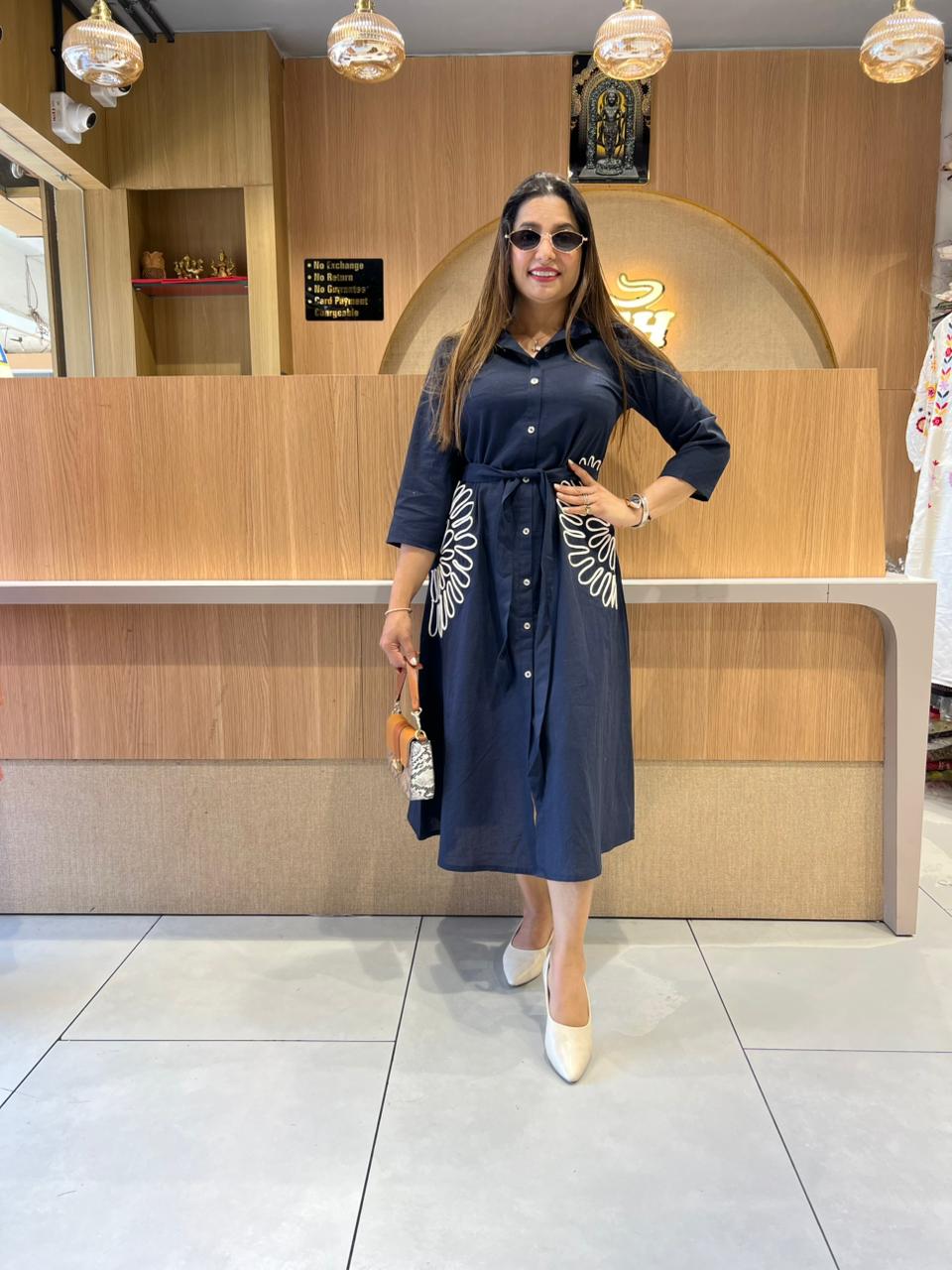 Pure Flex Cotton Navy Blue Midi