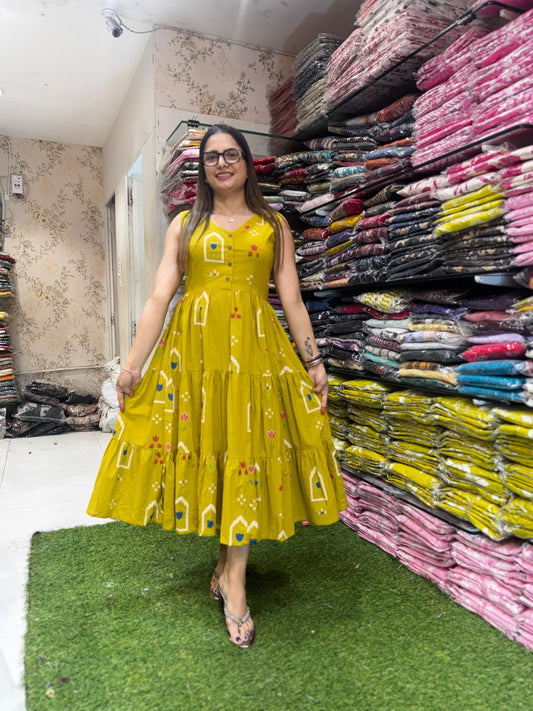 Pure Cotton Yellow Midi