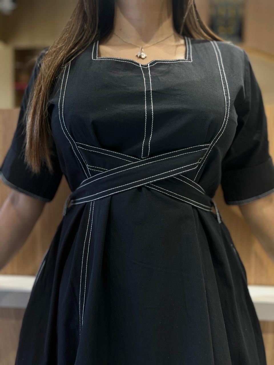 Pure Cotton Black Midi