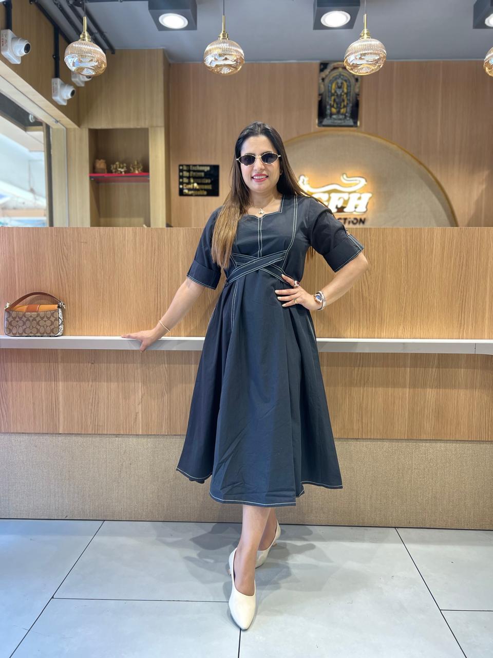 Pure Cotton Black Midi