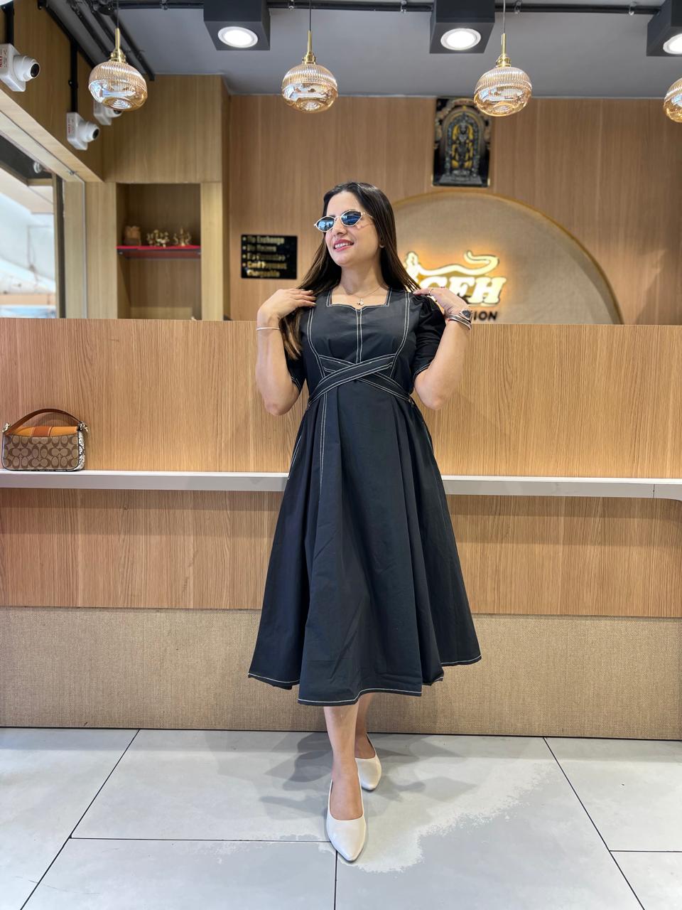 Pure Cotton Black Midi