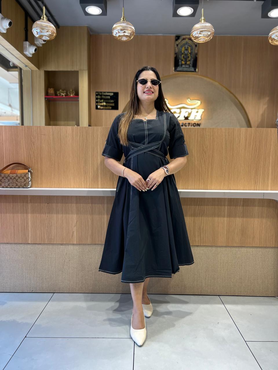 Pure Cotton Black Midi