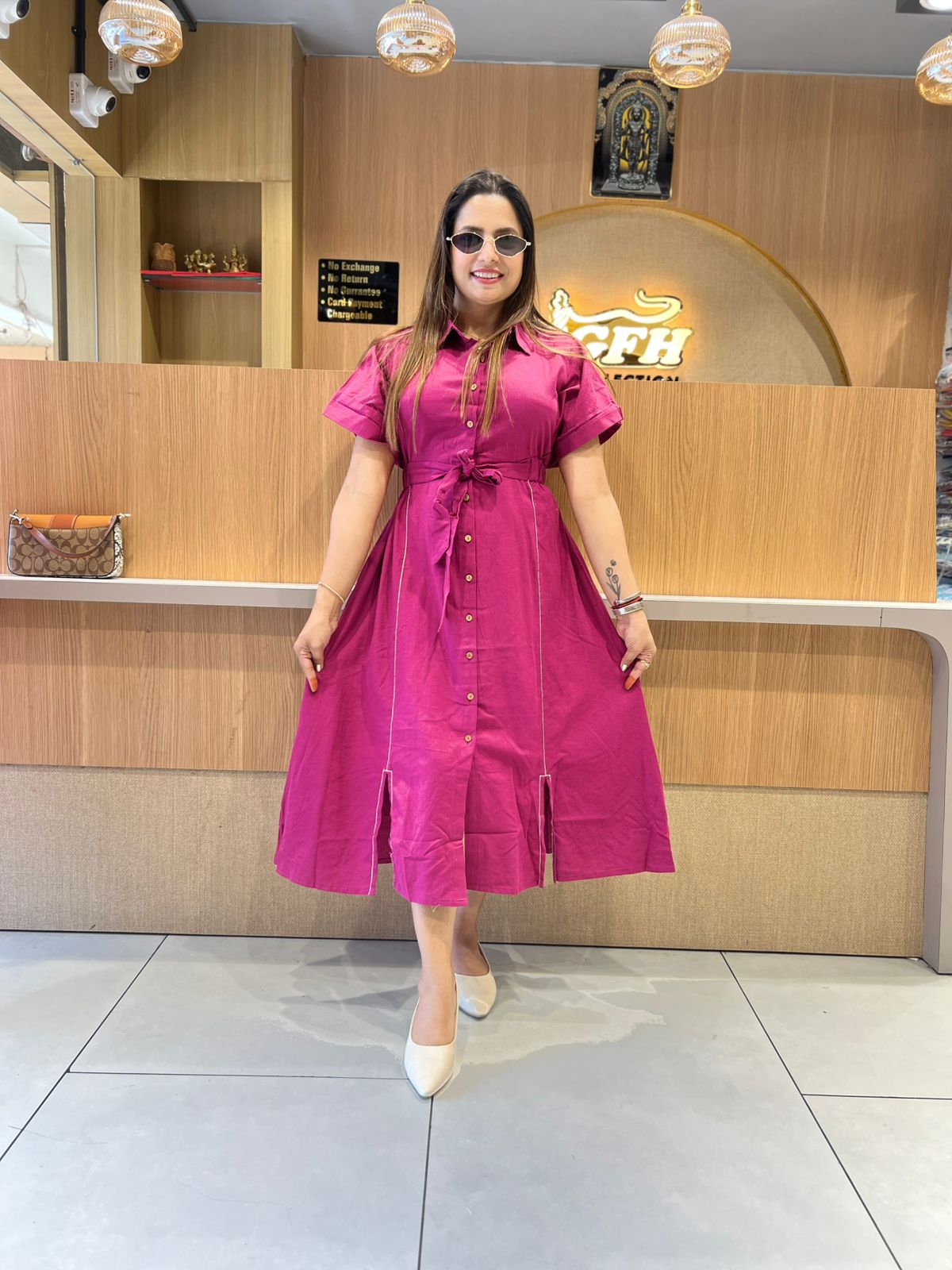 Pure Cotton Dark Onion Pink Midi