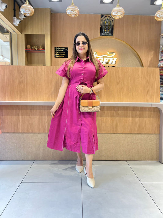 Pure Cotton Dark Onion Pink Midi