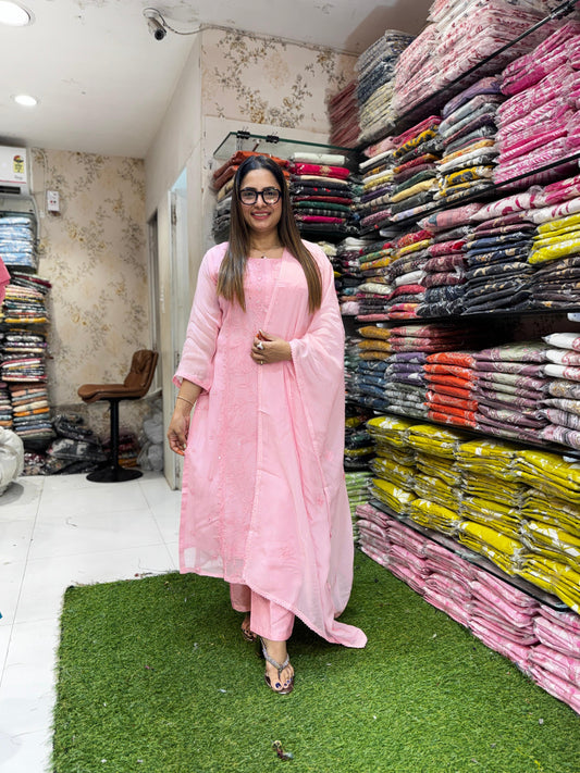 Pure Viscoce Organza Pink 3pc Set