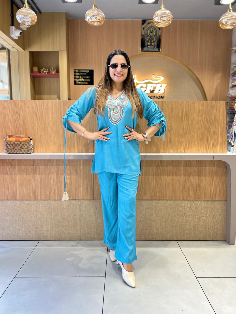 Pure Rayon Flex Blue 2pc Set