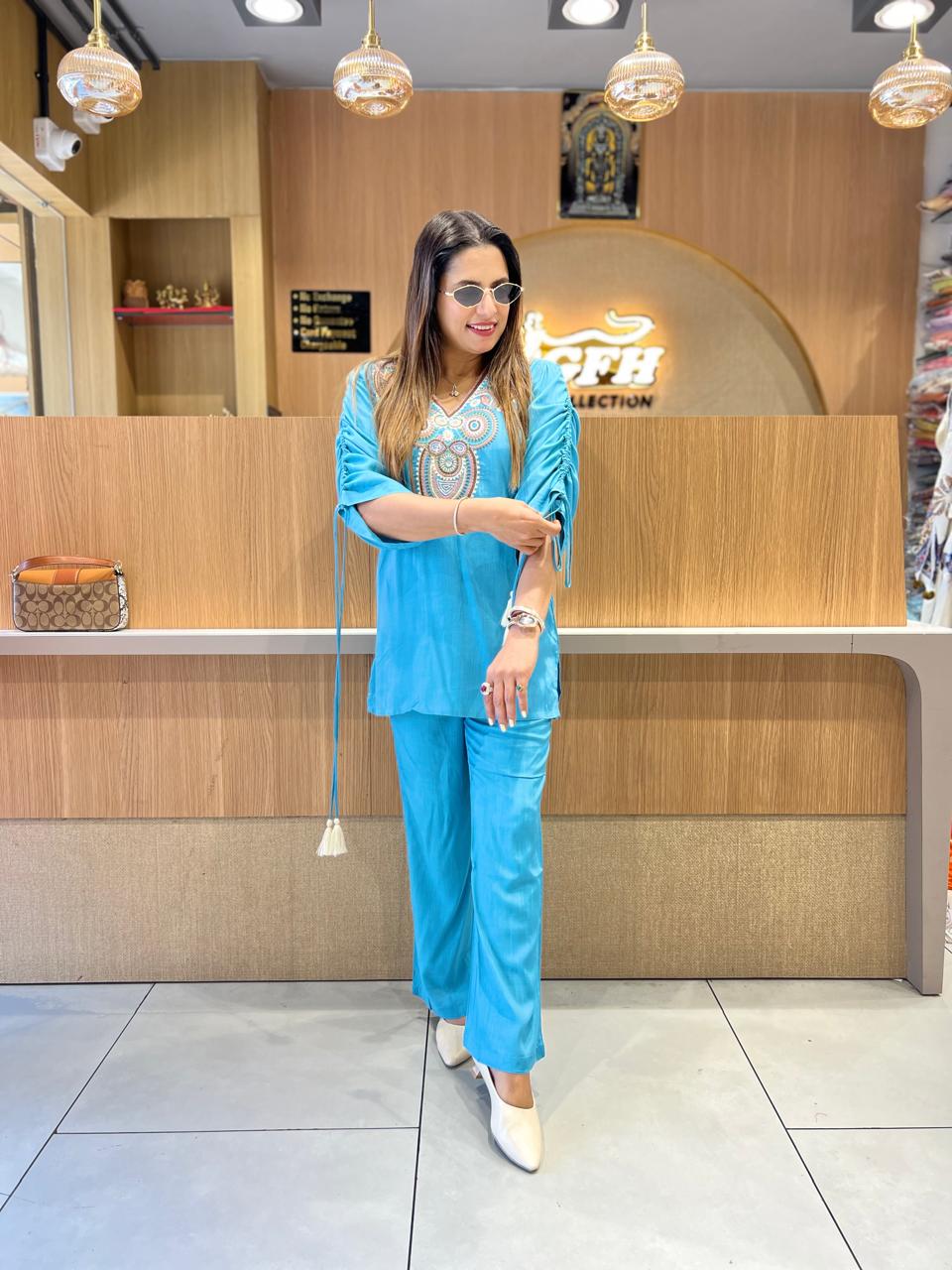 Pure Rayon Flex Blue 2pc Set