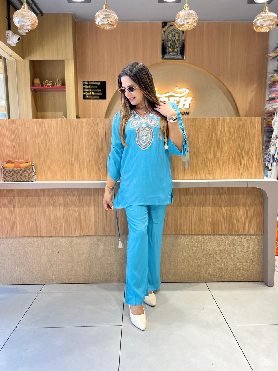 Pure Rayon Flex Blue 2pc Set