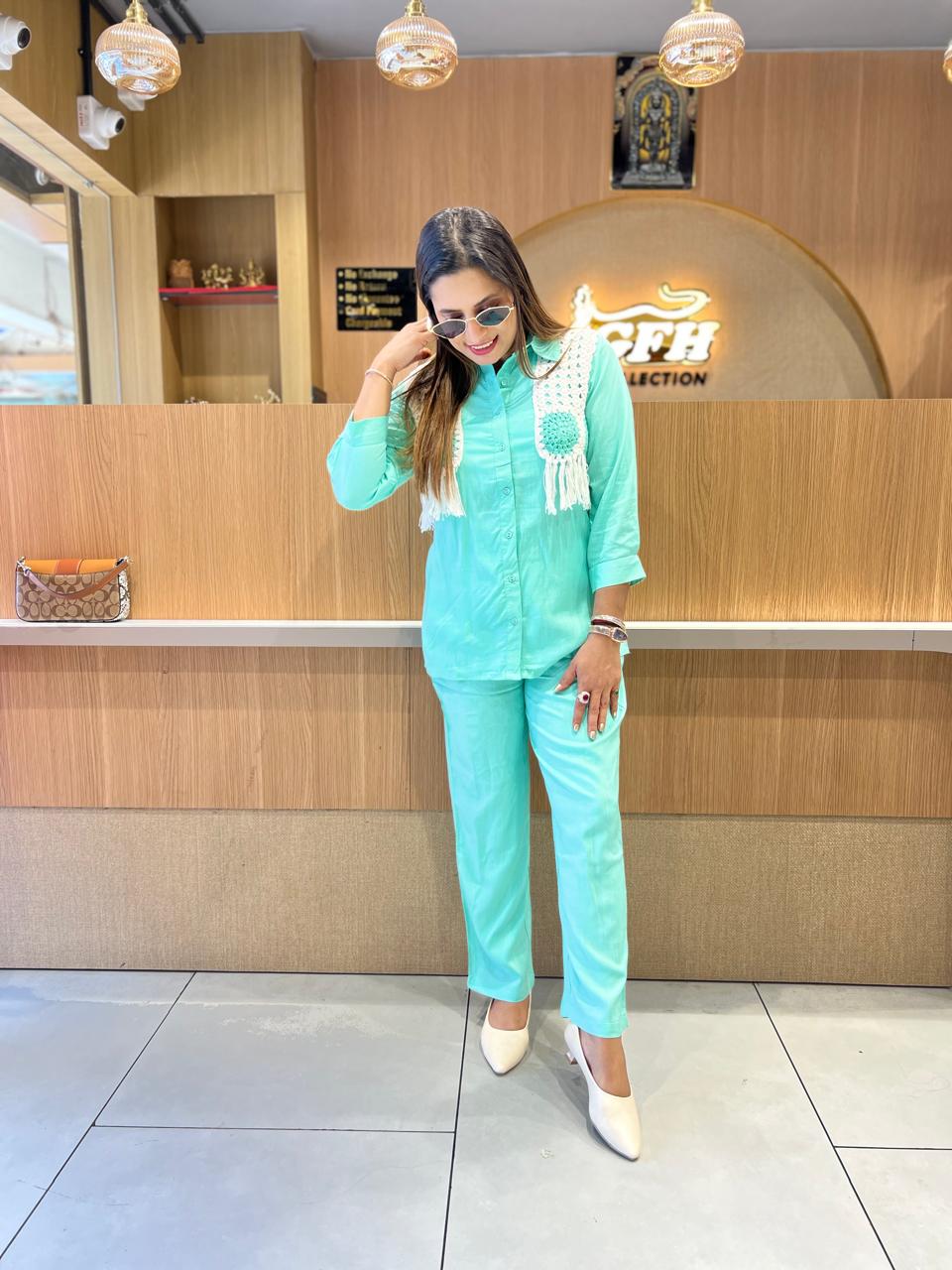 Pure Rayon Flex Sea Green 2pc Set