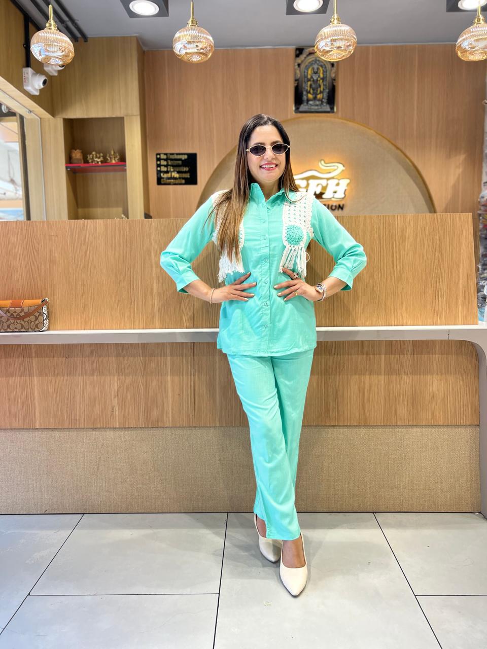 Pure Rayon Flex Sea Green 2pc Set